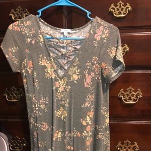 Olive green flowered dress